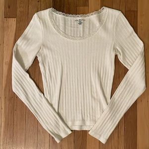 Brandy Melville White Mckenna Pointelle Longsleeve Top